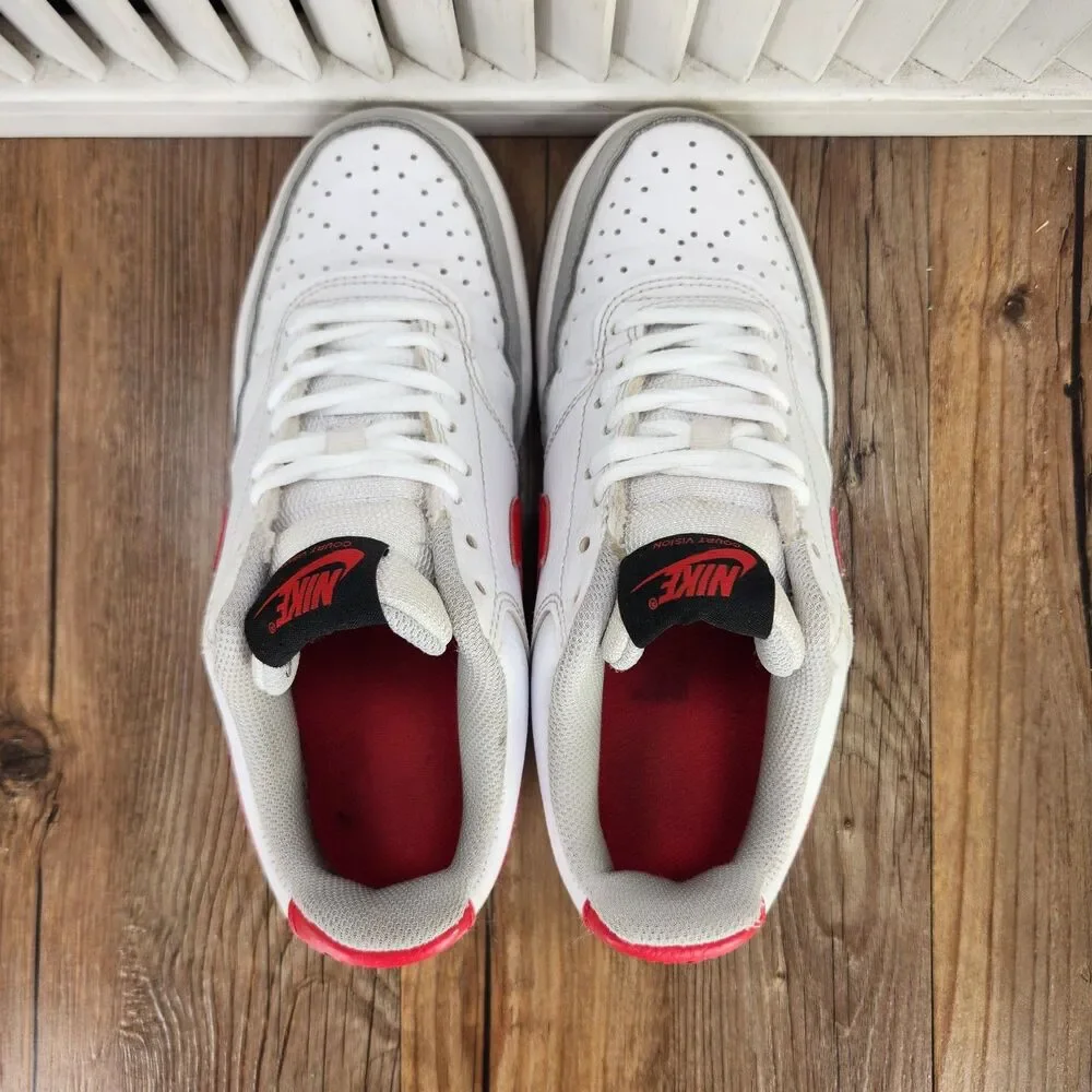 Nike Court Vision Lo Womens 6.5 White Gray Red Leather Sneakers Shoes FD0284-100